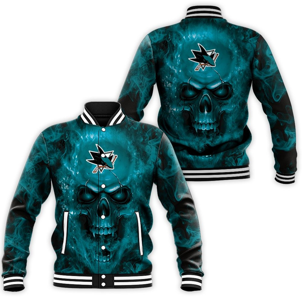 San Jose Sharks Nhl Fans Skull Baseball Jacket for Men Women