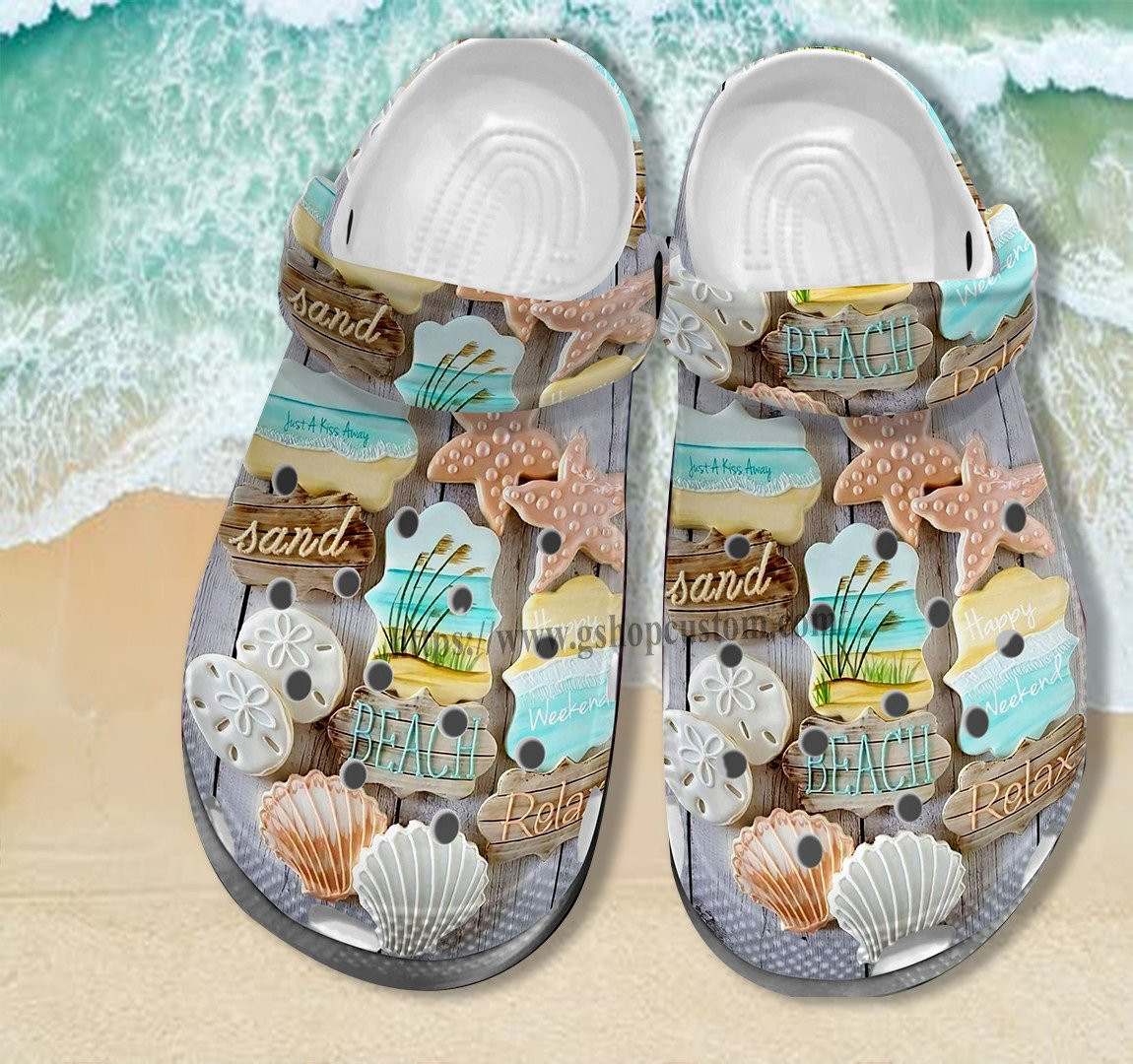 Sand Seashell Ocean Star Beach Crocs Shoes Gift Girl Daughter- Seashell Sticker Shoes Croc Clogs Women