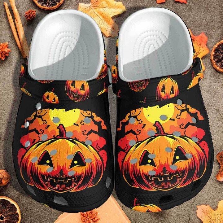 Scary Pumpkin Dark Night Custom Crocs Classic Clogs Shoes Halloween Outdoor Crocs Classic Clogs Shoes