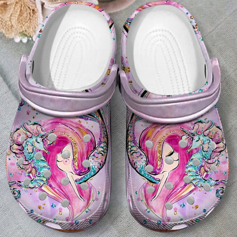 Sea Horse Mermaid Pinky Hippocampus Clogs Crocs Shoes - Ocean Beach Girl Mermaid Cute Shoes