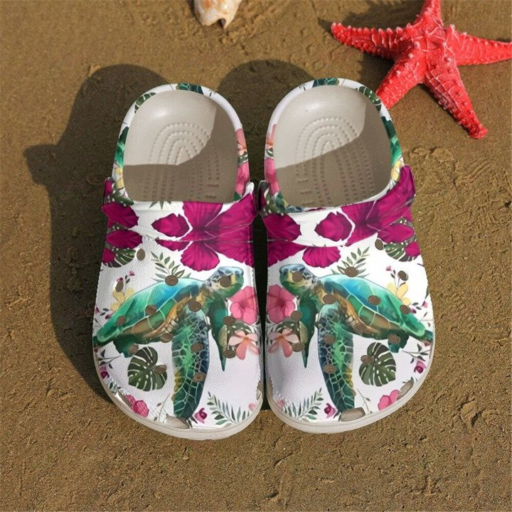 Sea Turtle And Flower Crocs Classic Clogs Shoes