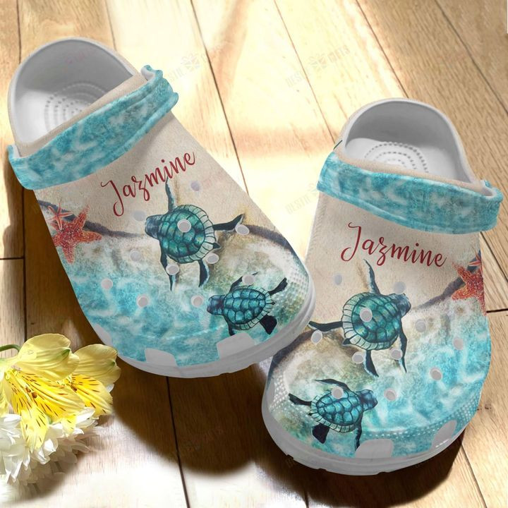 Sea Turtle Personalized White Sole Ocean Jewel Crocs Classic Clogs Shoes