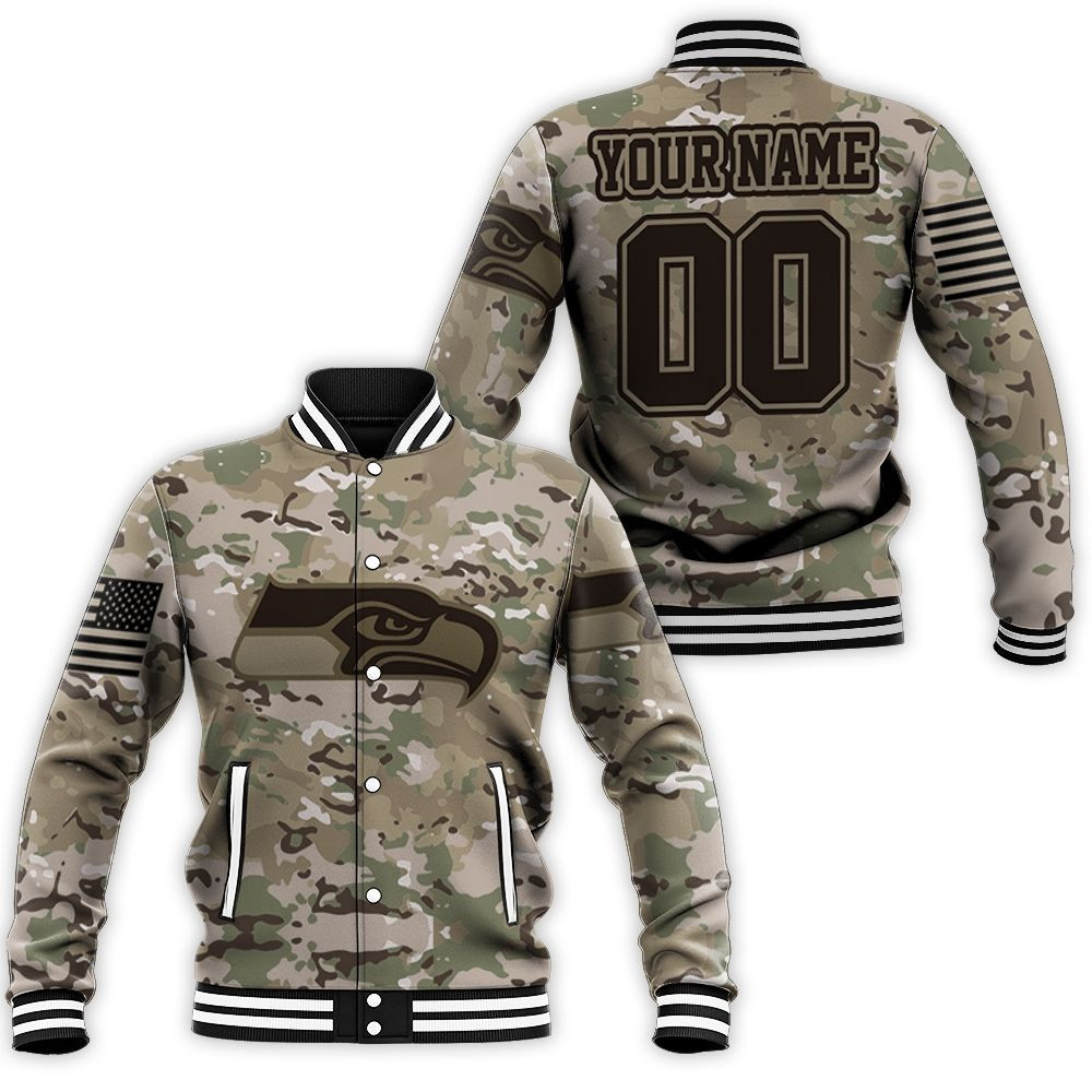 Seattle Seahawks Camouflage Veteran 3d 2 Personalized Baseball Jacket for Men Women