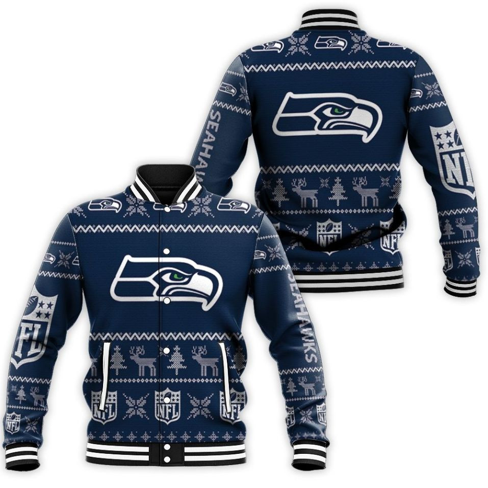 Seattle Seahawks Christmas 3d Baseball Jacket for Men Women