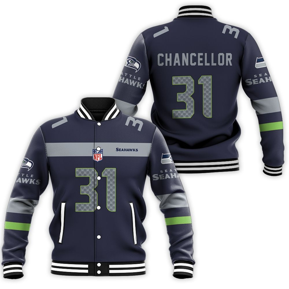 Seattle Seahawks Kam Chancellor Team Color Jersey Inspired Baseball Jacket for Men Women