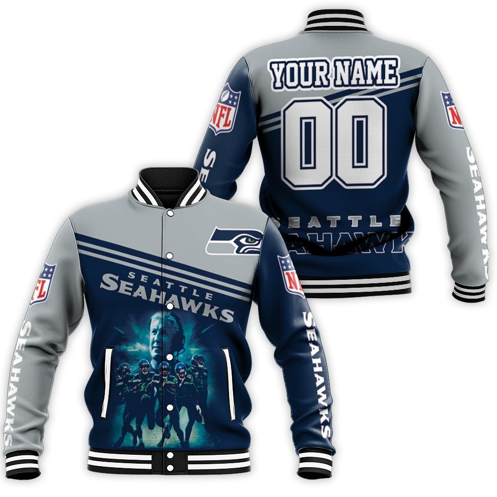 Seattle Seahawks Legend Players And Coach Personalized Baseball Jacket for Men Women