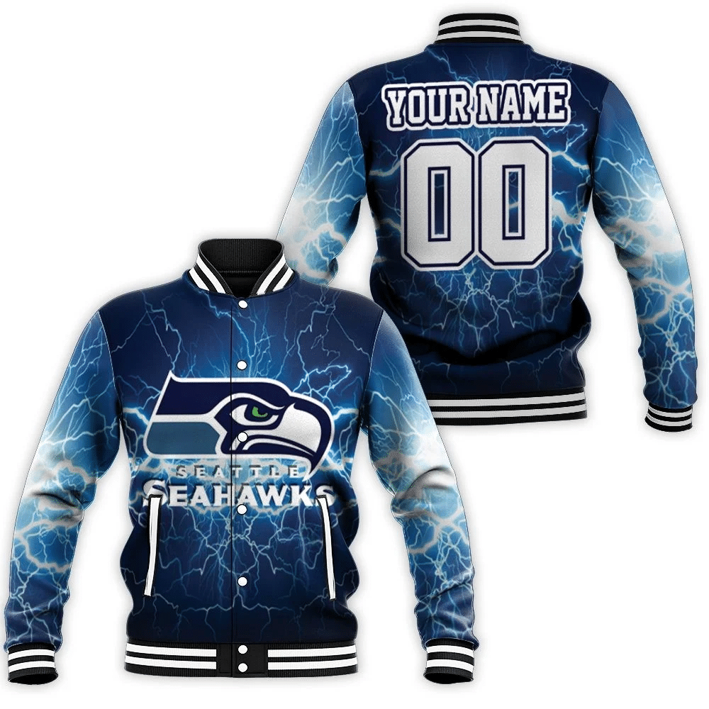 Seattle Seahawks Lightning 3d Personalized Baseball Jacket for Men Women