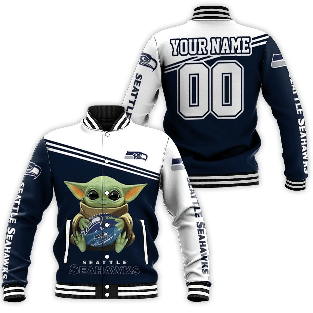 Seattle Seahawks X Baby Yoda Personalized Baseball Jacket for Men Women