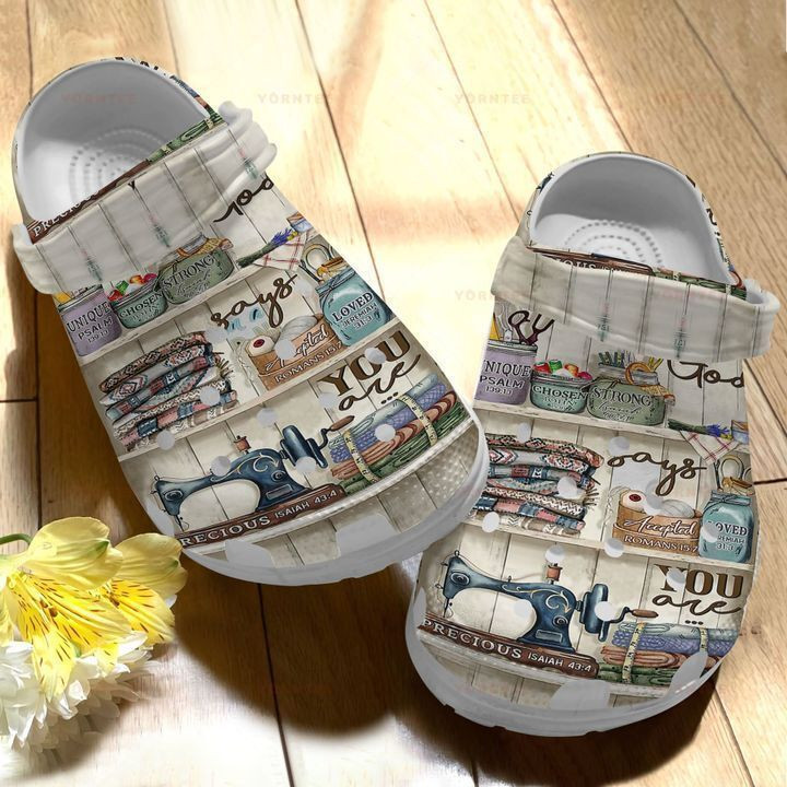 Sewing Lovers Floral Bible Verse Gift For Lover Rubber Crocs Clog Shoes Comfy Footwear