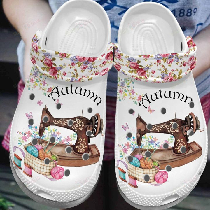 Sewing Personalized White Sewing Machine Crocs Classic Clogs Shoes