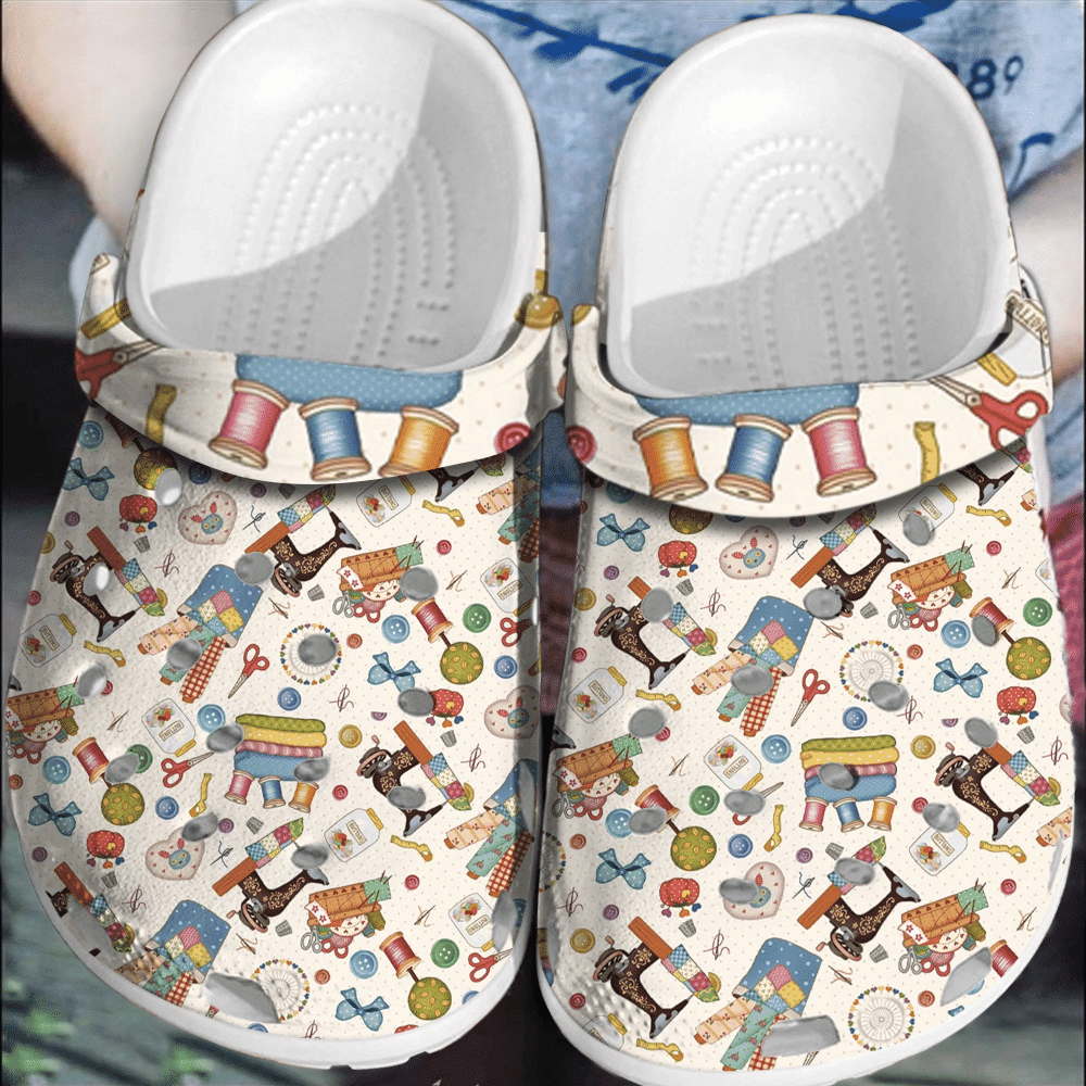 Sewing Quilting Icon Gift For Lover Rubber Crocs Clog Shoes Comfy Footwear