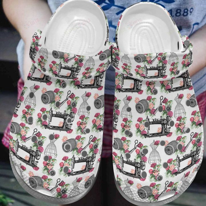 Sewing White Sole Vintage Sewing Roses Crocs Classic Clogs Shoes