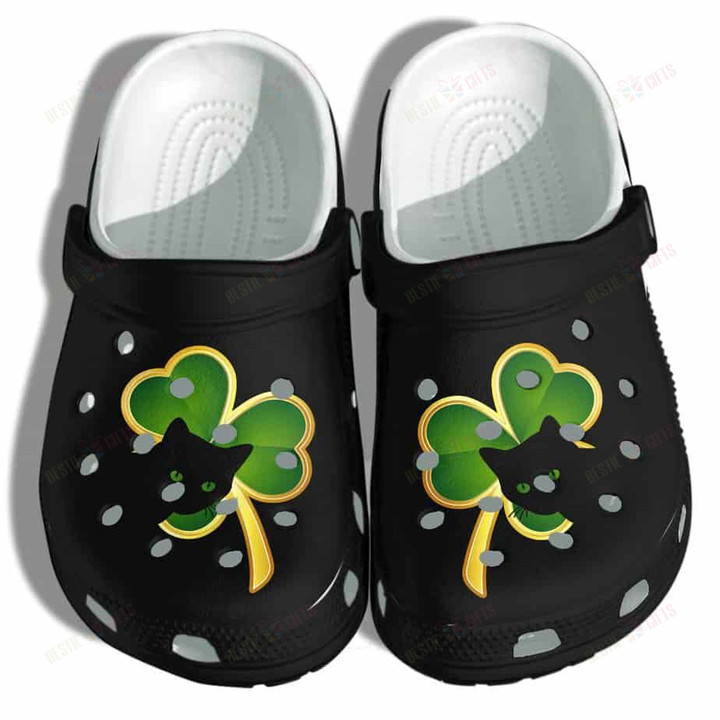 Shamrock Cat Black Cat Lover Irish Crocs Classic Clogs Shoes