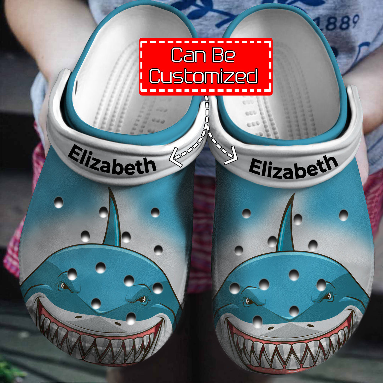 Shark Face Print Personalized Clogs Shoes With Your Name Animal Crocs