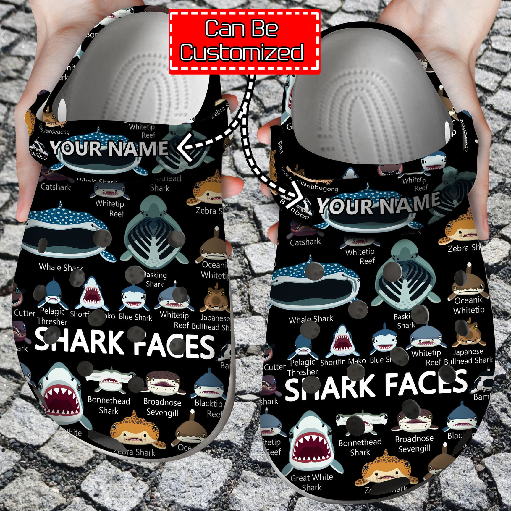 Shark Faces Pattern Custom Crocs Clog Shoes Shark Crocs