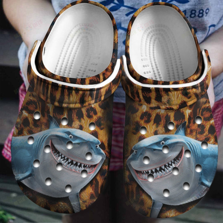 Shark With Leopard Background Crocs Classic Clogs Shoes