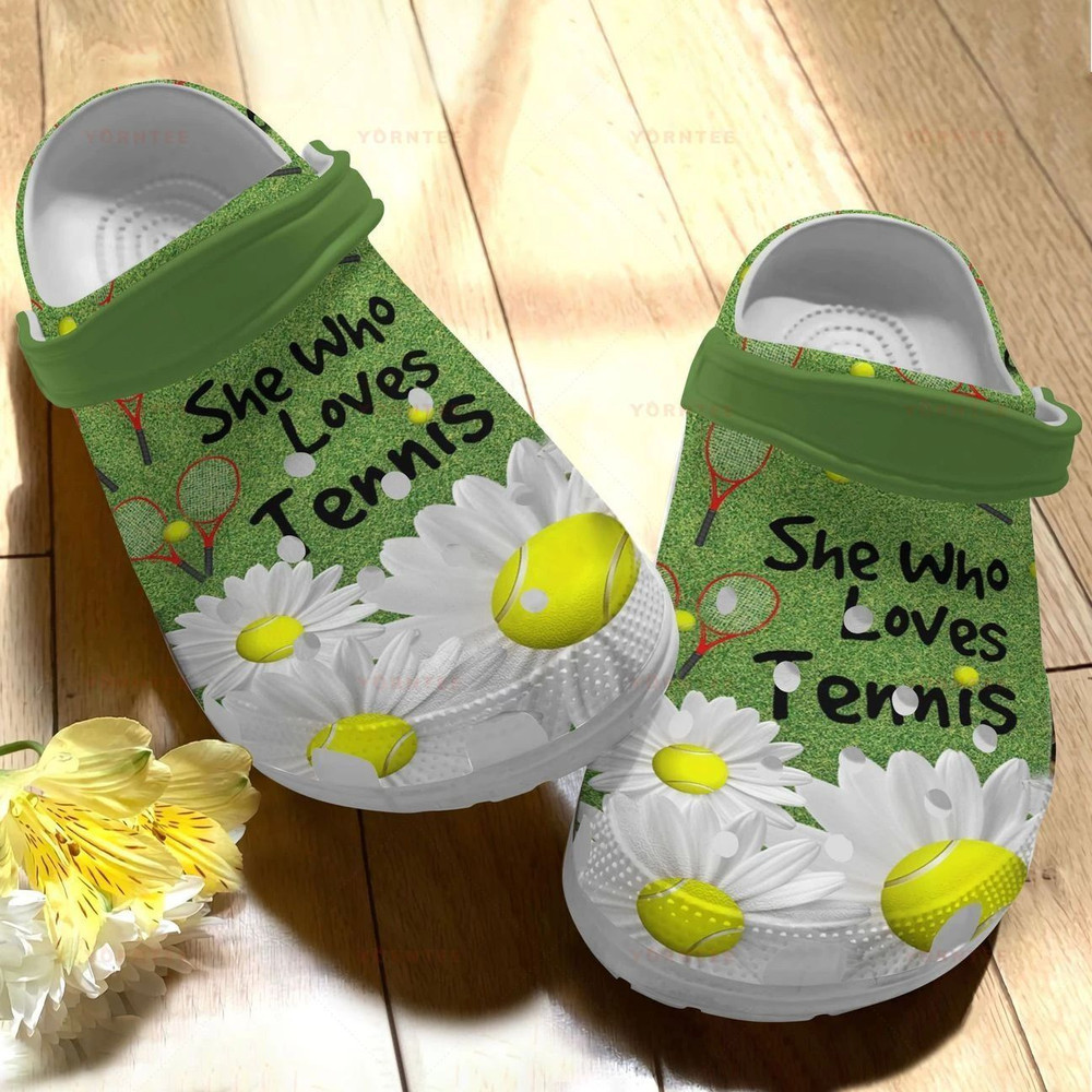 She Who Loves Tennis Gift For Lover Rubber Crocs Clog Shoes Comfy Footwear