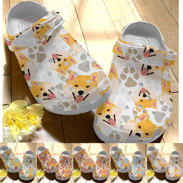 Shiba Inu White Sole Colorful Pattern Crocs Classic Clogs Shoes