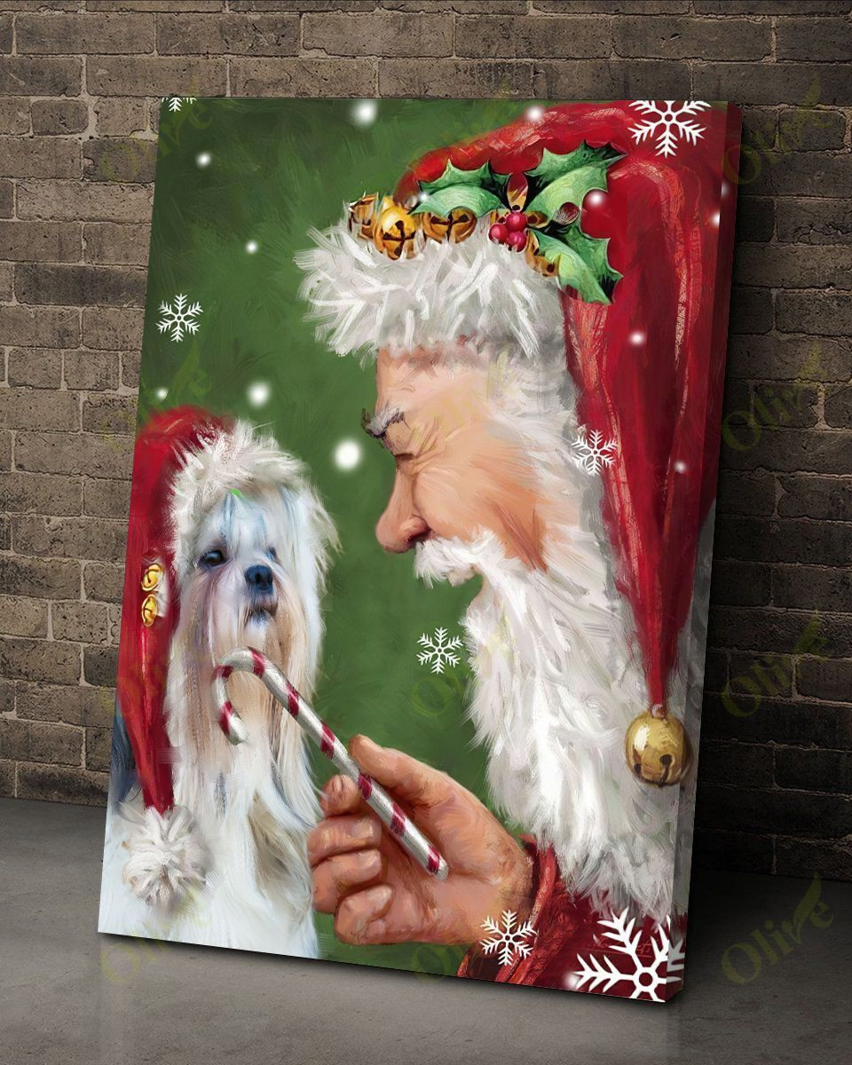 Shih Tzu Talking To Santa Poster And Canvas Art Wall Decor