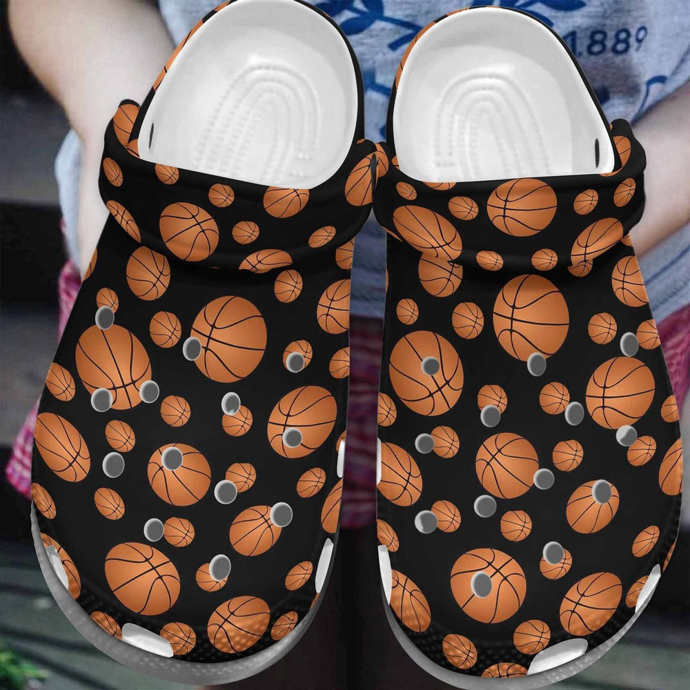 Simple Black Orange Basketball Pattern Clogs Shoes