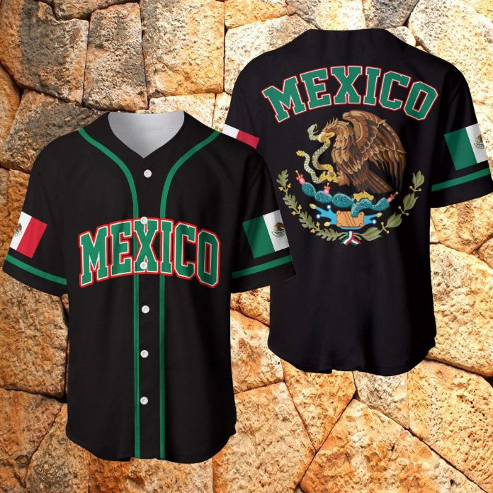 Simple Mexico Eagle Black Personalized 3d Baseball Jersey, Unisex Jersey Shirt for Men Women