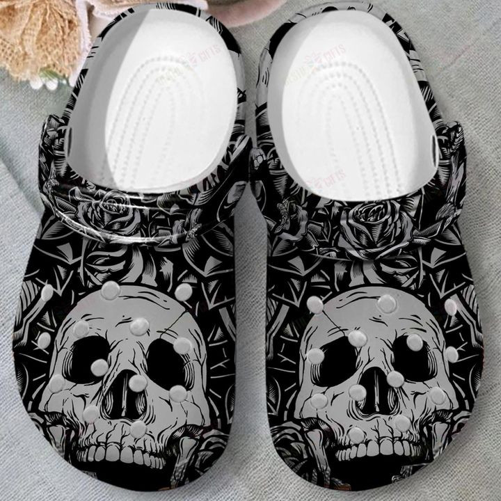 Skull And Rose Crocs Classic Clogs Shoes