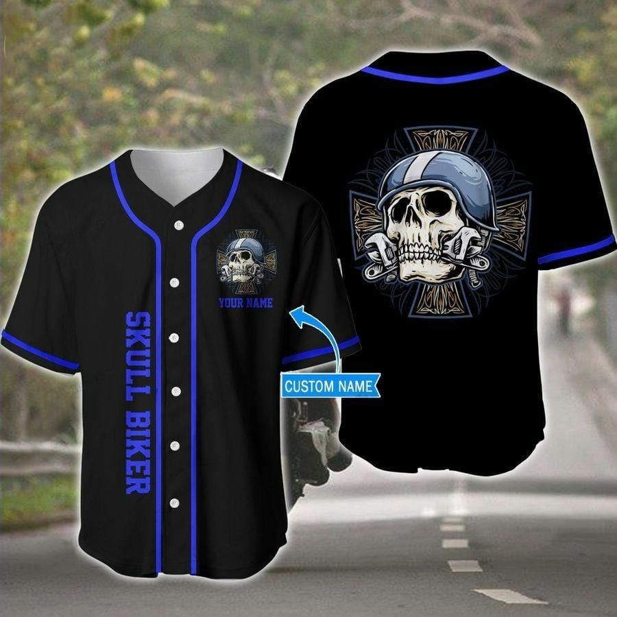 Skull Biker Custom Name Baseball Jersey