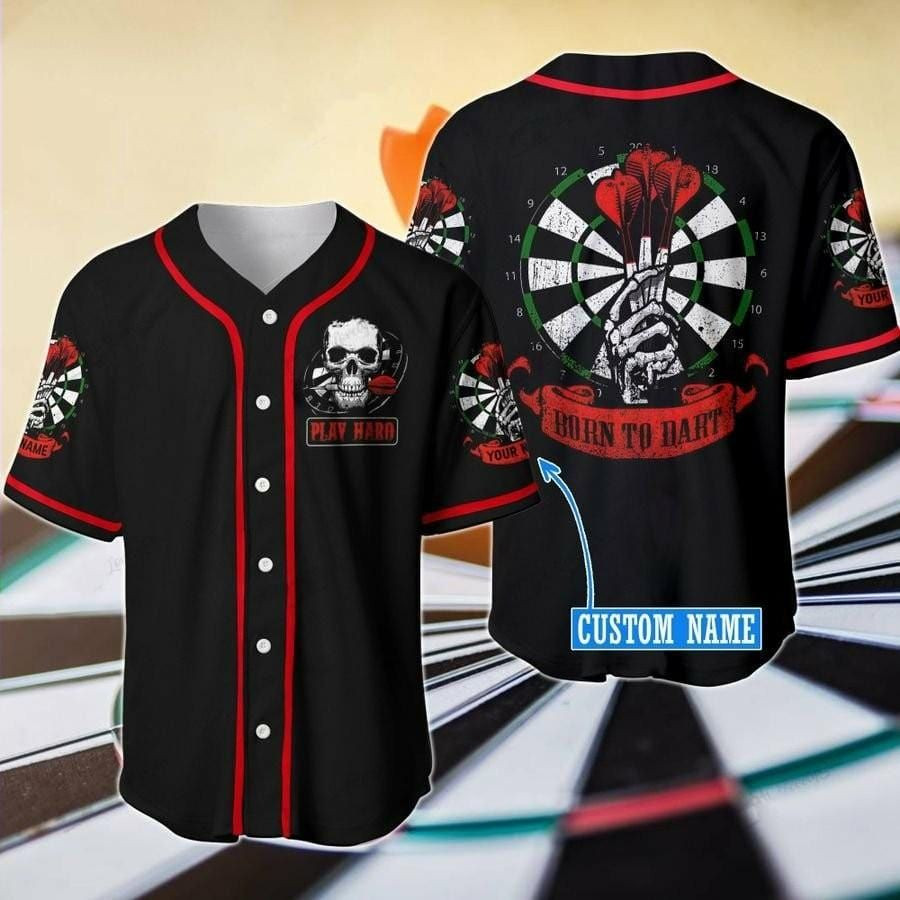 Skull Born To Dart Custom Name Baseball Jersey