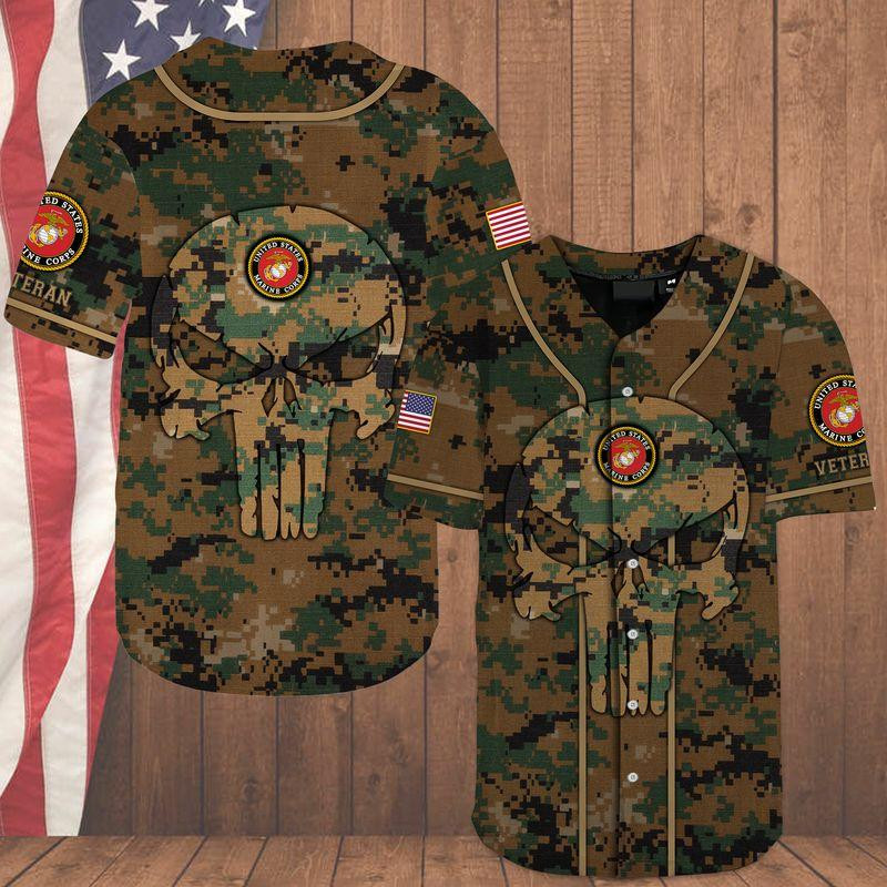 Skull Camo Veteran Us Marine Corps Personalized 3d Baseball Jersey kv