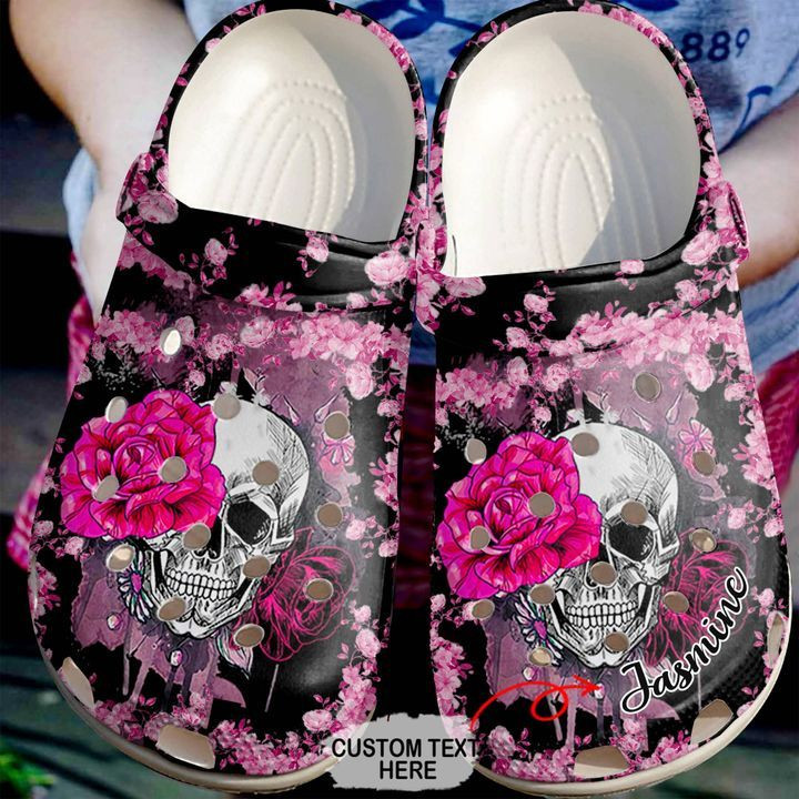 Skull Crocs - Skull Personalized Rose Clog Shoes For Men And Women