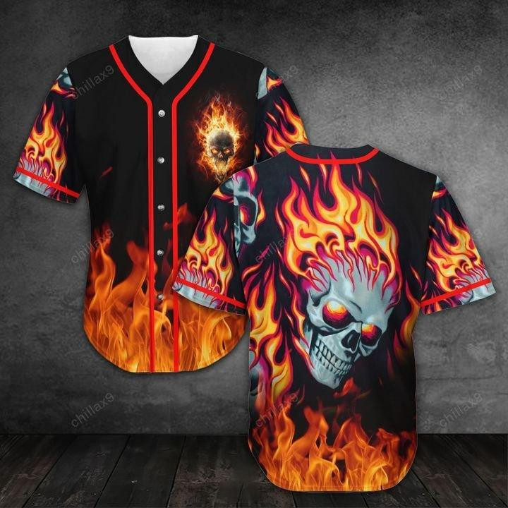 Skull Fire Personalized 3d Baseball Jersey kv