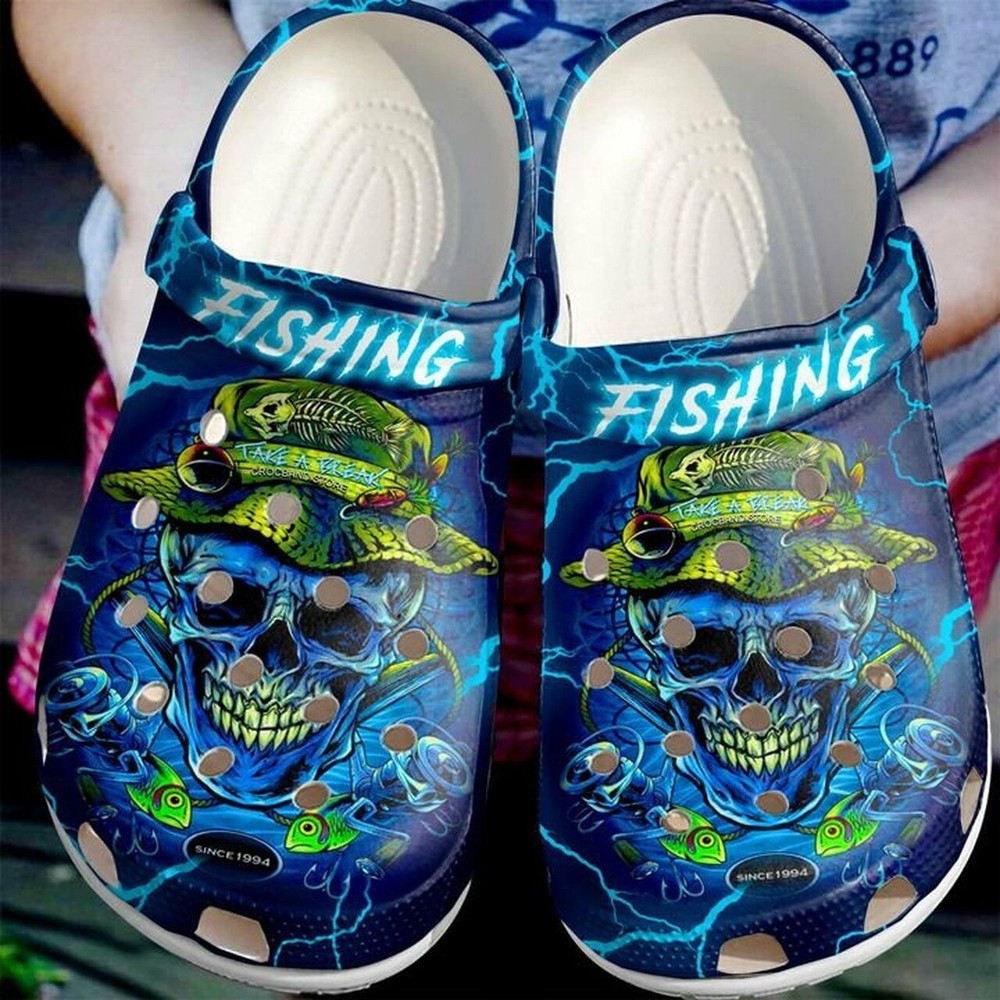 Skull Fisherman Neon 102 Gift For Lover Rubber Crocs Clog Shoes Comfy Footwear