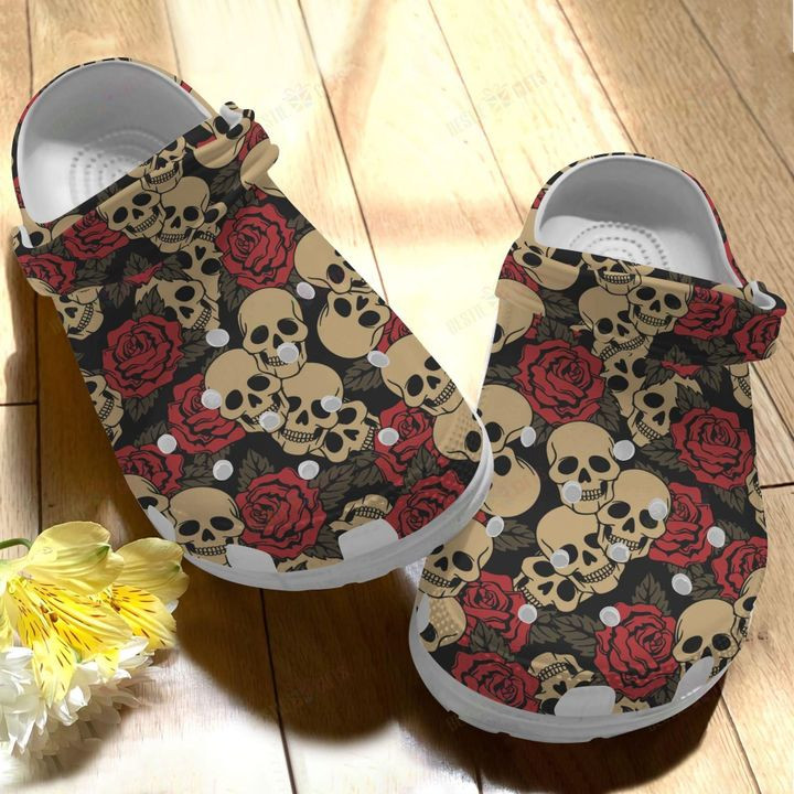 Skull Floral Skull Crocs Classic Clogs Shoes