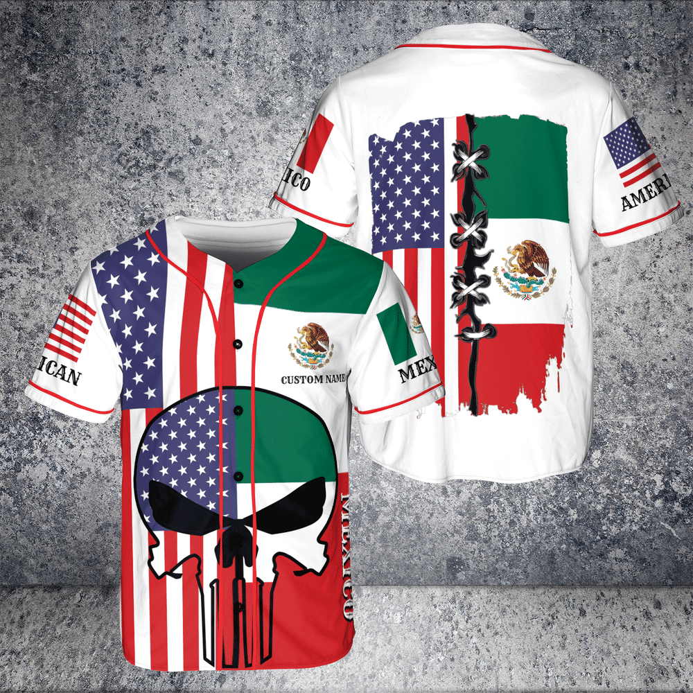 Skull Mexico American Custom Name Baseball Jersey