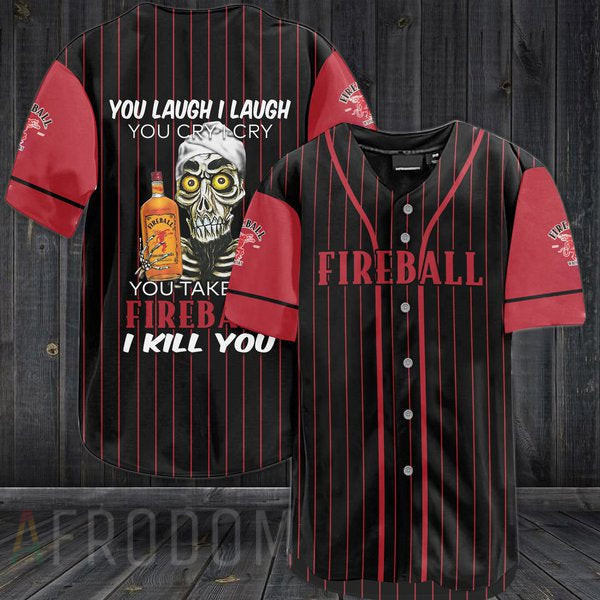 Skull Skeleton Fireball Whiskey Baseball Jersey, Unisex Jersey Shirt for Men Women