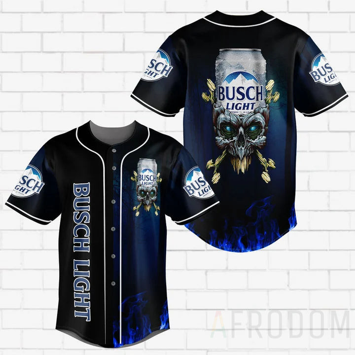 Skull With Busch Light Baseball Jersey, Unisex Jersey Shirt for Men Women