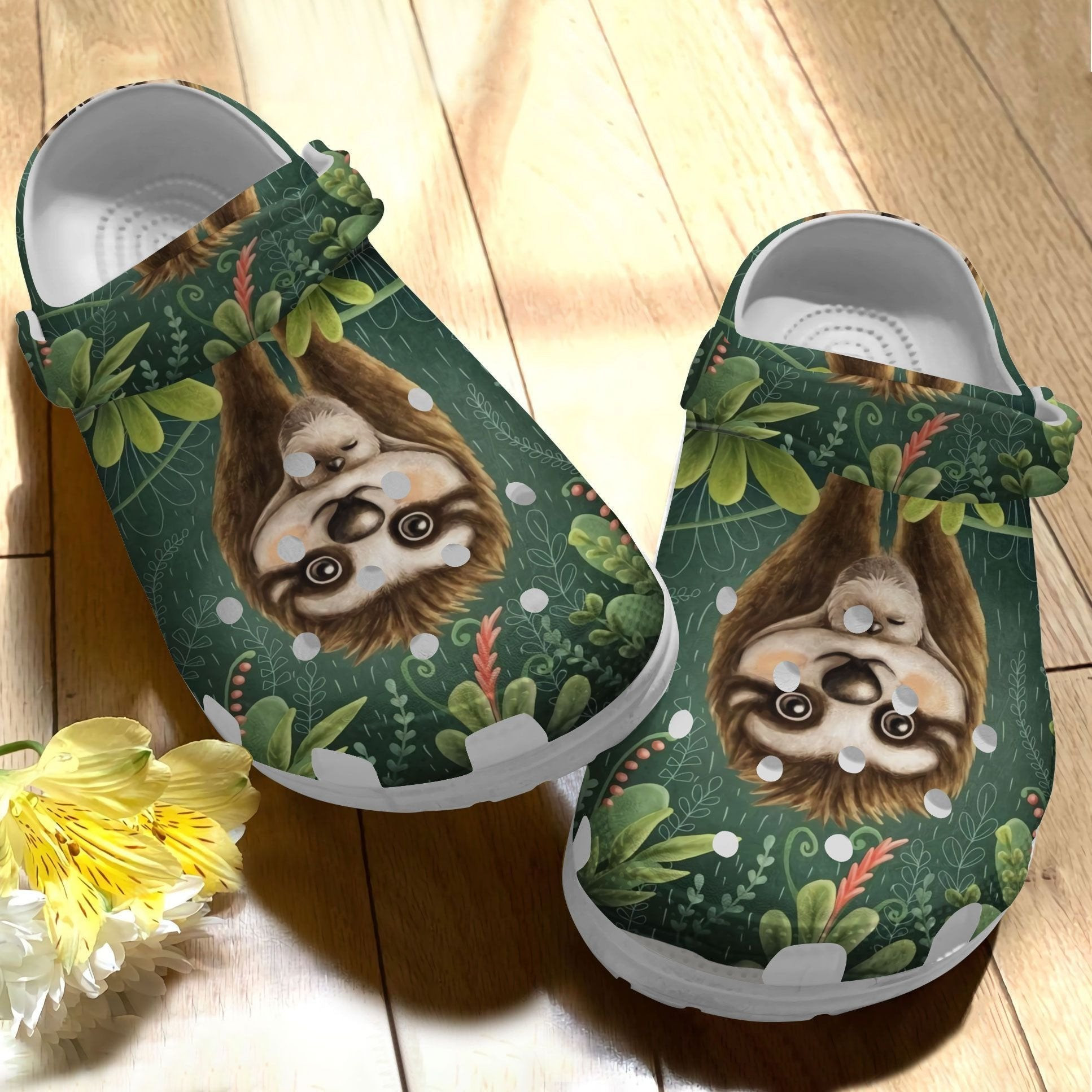 Sloth Mom With Baby Tropical Crocs Shoes Clogs Gift For Mothers Day