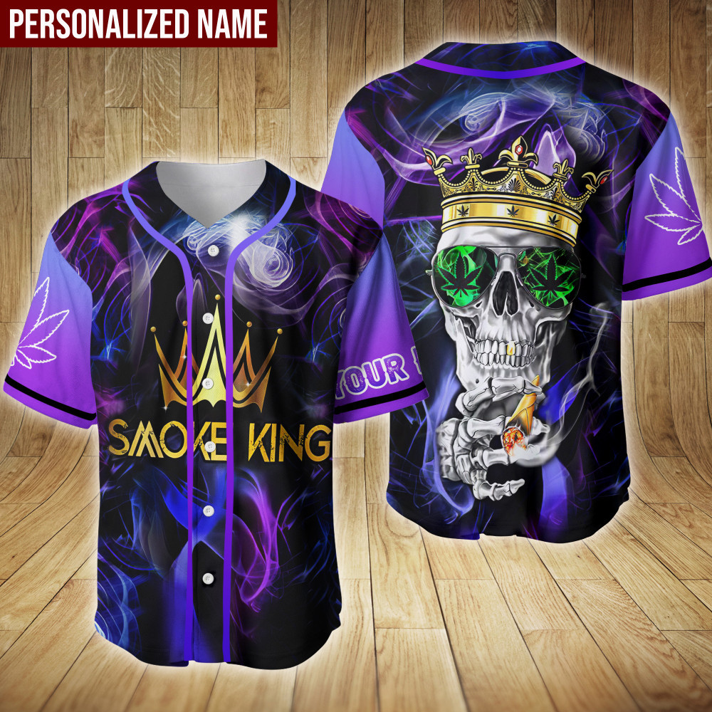 Smoke King Skull Weed Custom Name Baseball Jersey, Unisex Jersey Shirt for Men Women