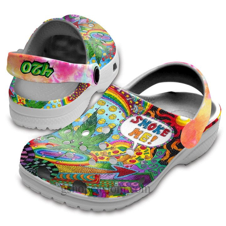Smoke Me 420 Hippie Crocs Shoes - Funny Rainbow Weed Crocs Clogs For Friends - Smoke-2Hp
