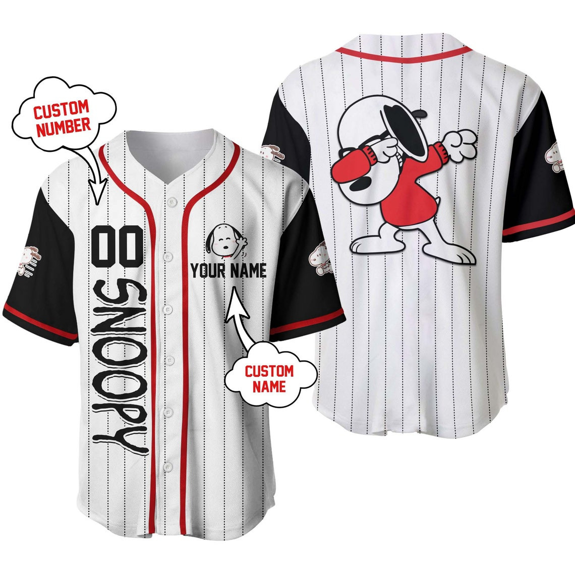 Snoopy Dog Disney Unisex Cartoon Custom Baseball Jersey Personalized Shirt Kid Adult Men Women