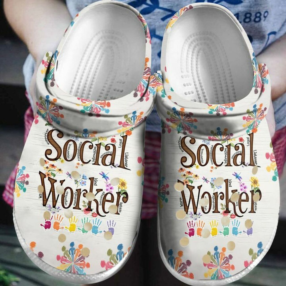 Social Worker Floral 102 Gift For Lover Rubber Crocs Clog Shoes Comfy Footwear