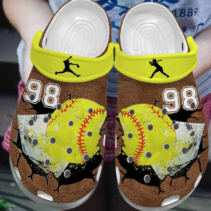 Softball Personalized Leather Cracks Crocs Classic Clogs Shoes