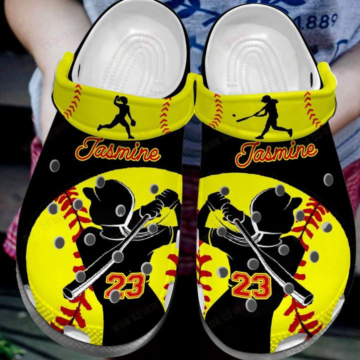 Softball Personalized Swinging Bat Crocs Classic Clogs Shoes