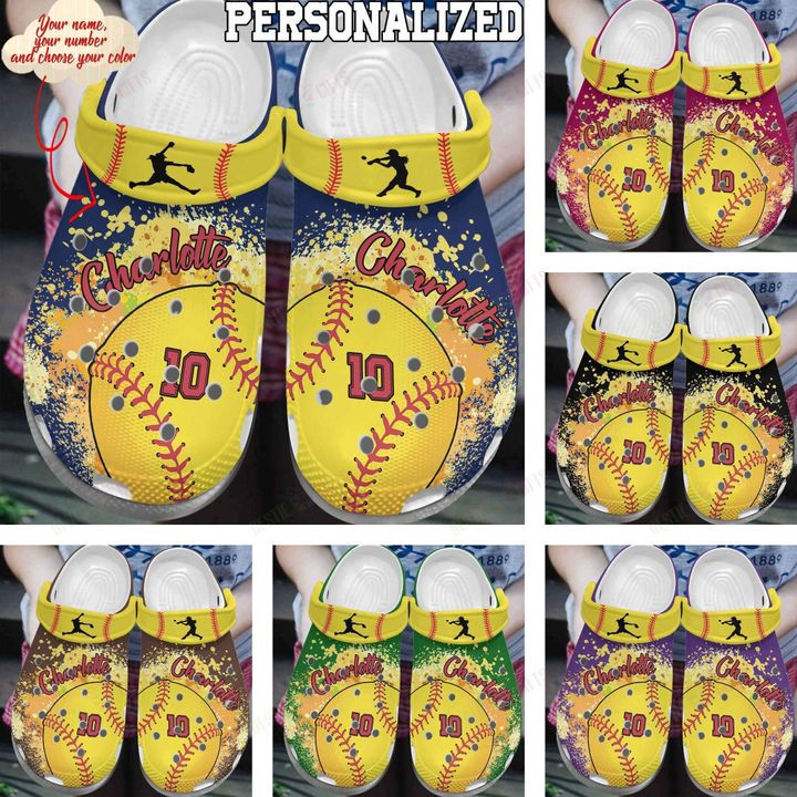 Softball Personalized Watercolor Collection Crocs Classic Clogs Shoes