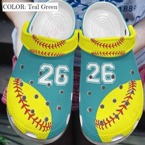 Softball Personalized White Sole Softball Player Number Crocs Classic Clogs Shoes