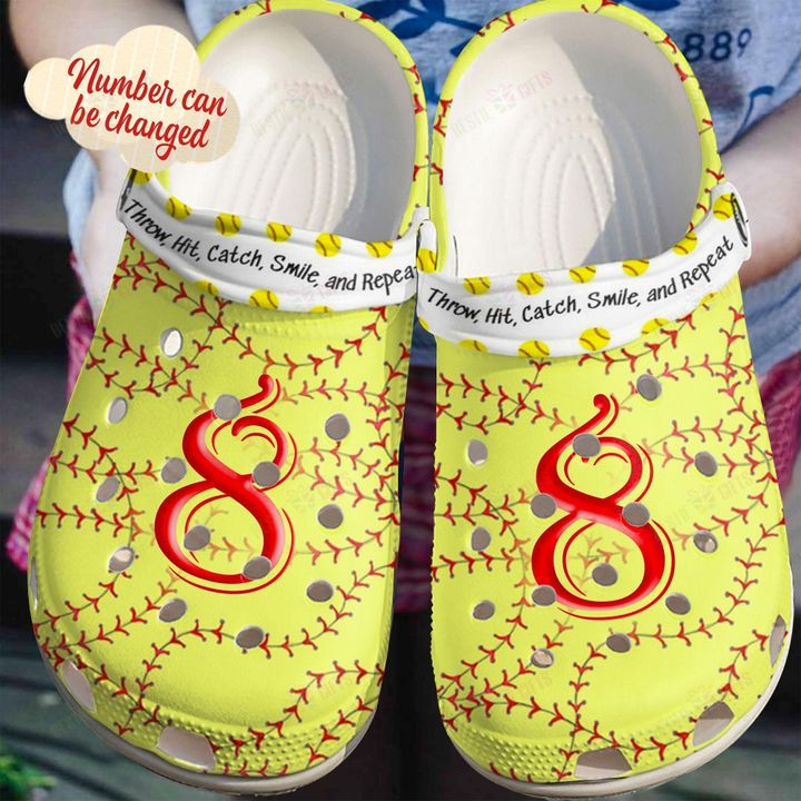 Softball White Sole Personalized Throw Hit Catch Smile Crocs Classic Clogs Shoes