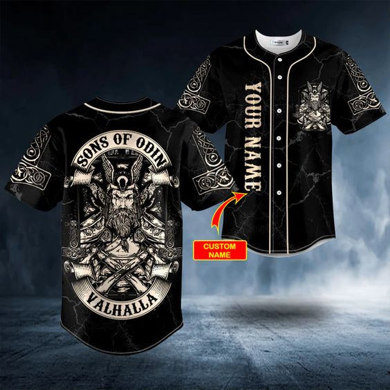 Son Of Odin Till Valhalla Viking Custom Name Baseball Jersey, Unisex Jersey Shirt for Men Women