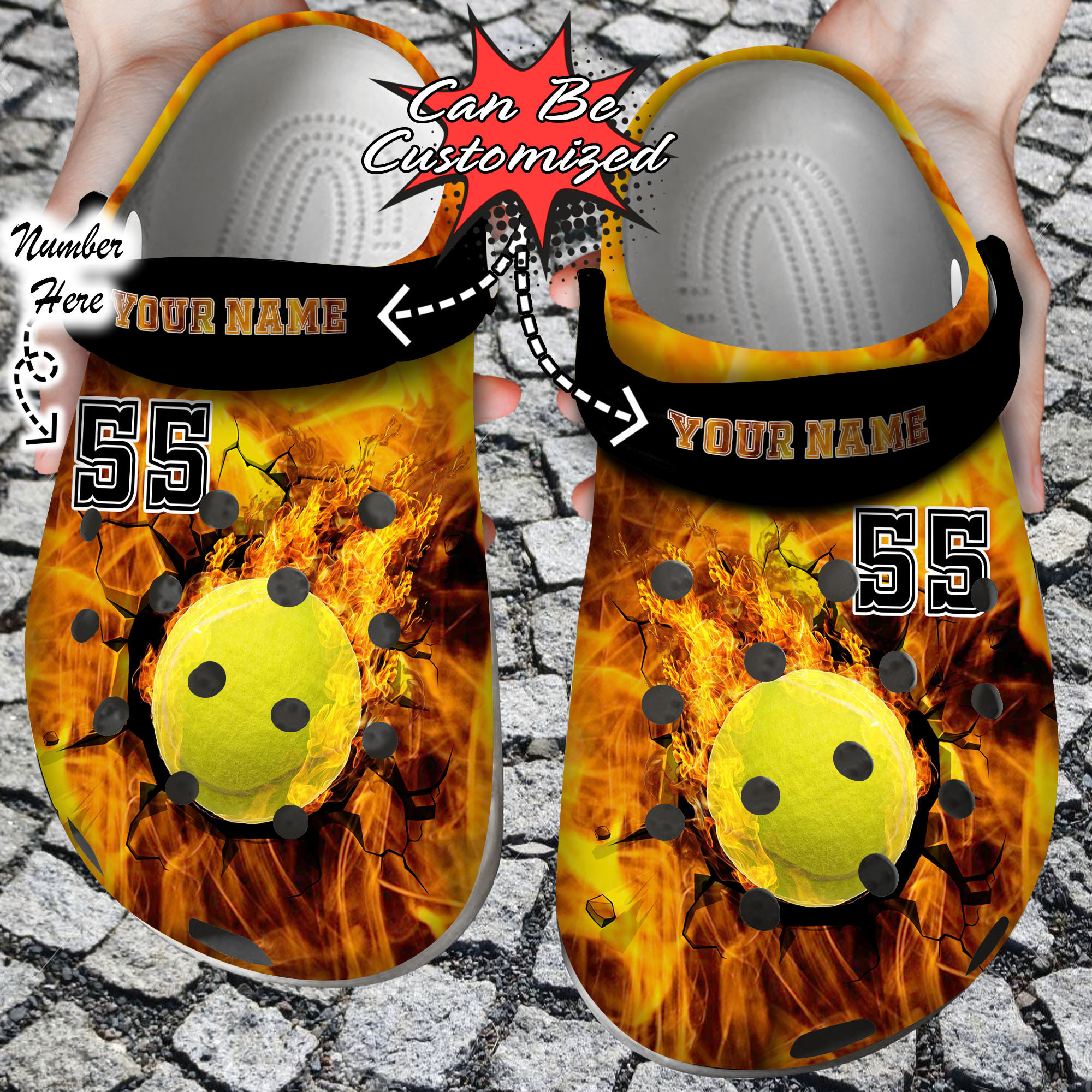 Sport Crocs Personalized Fire Tennis Crack Ball Overlays Clog Shoes