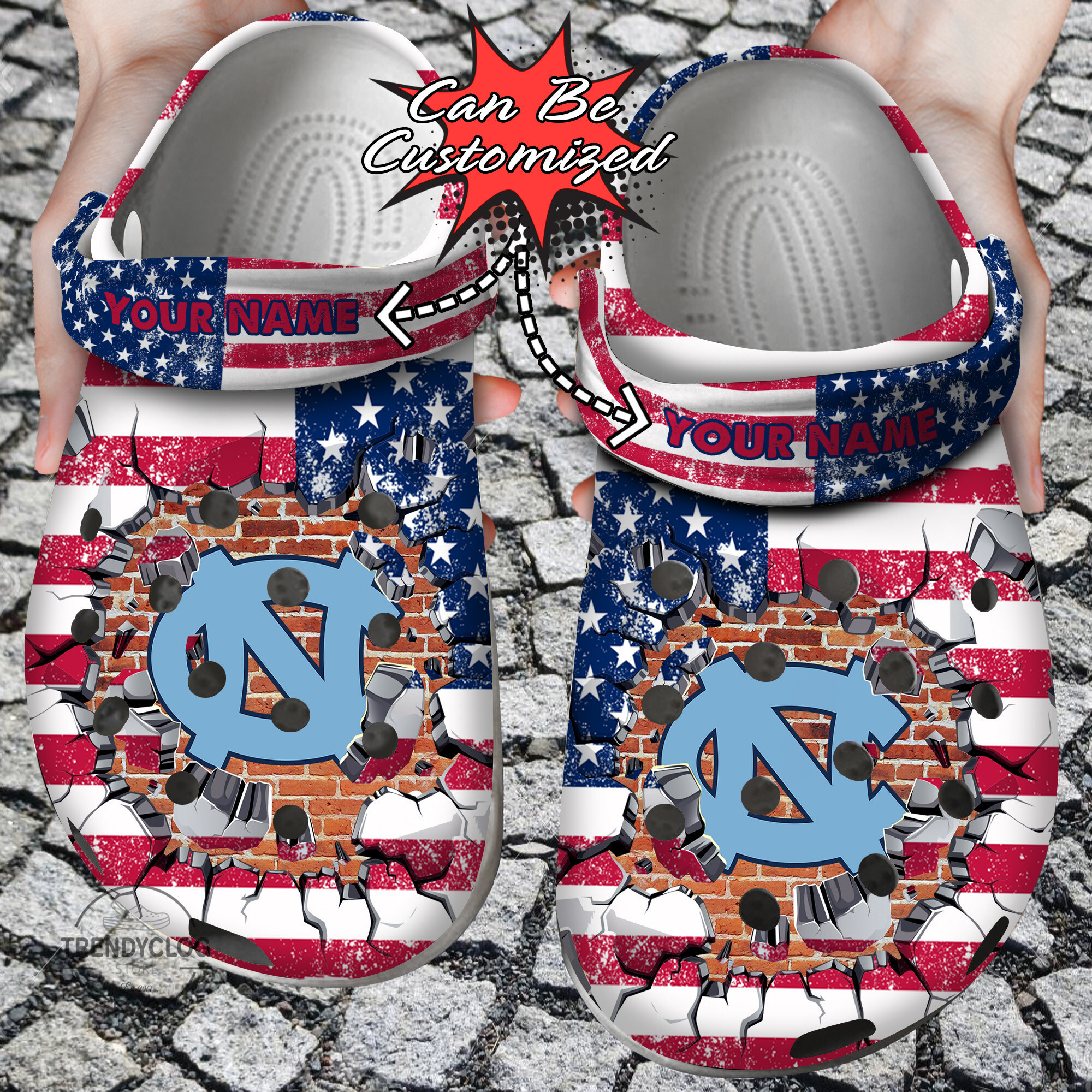 Sport Crocs Personalized NC Tar Heels University American Flag New Clog Shoes