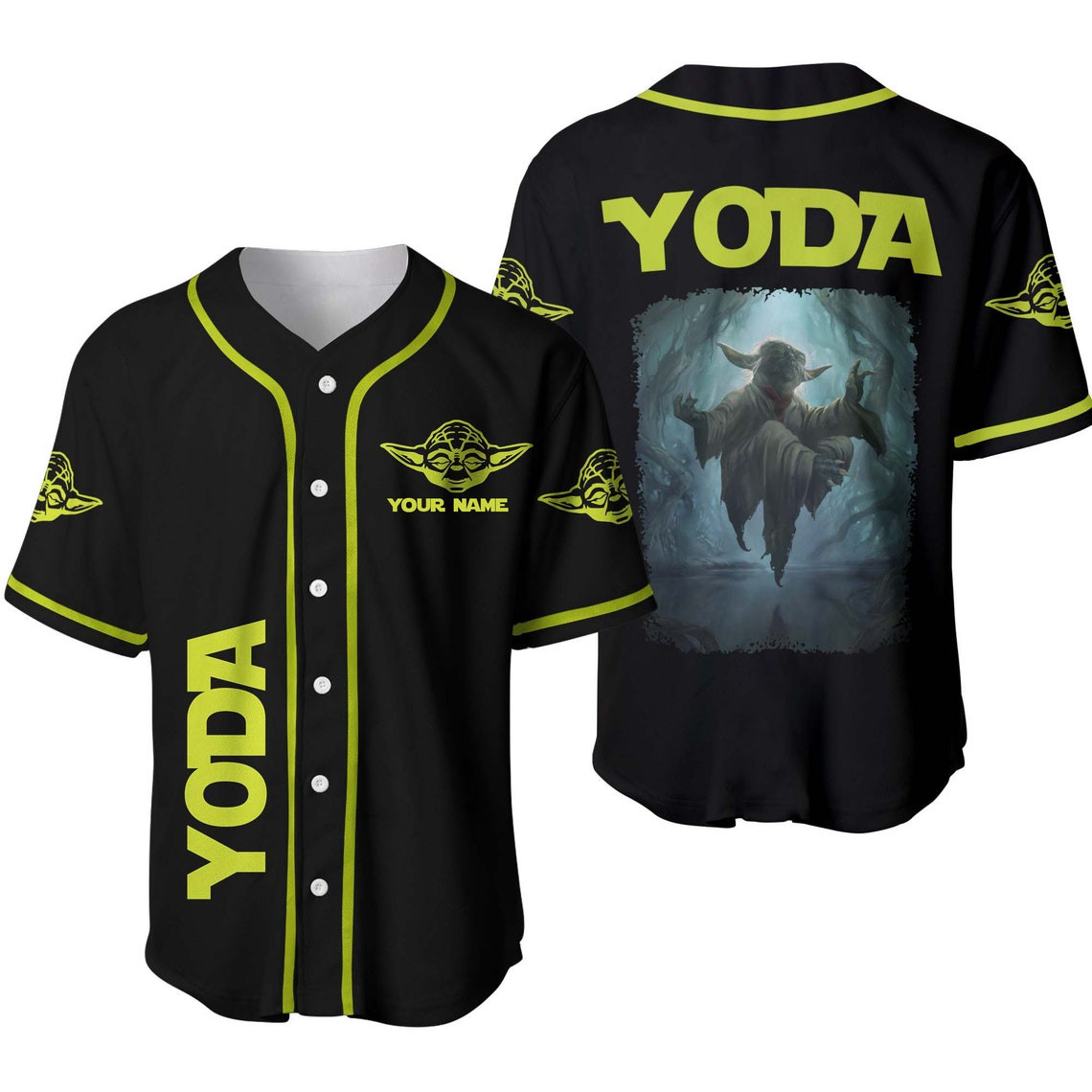 Star War Baby Yoda Floating Black Disney Unisex Cartoon Custom Baseball Jersey Personalized Shirt Men Women